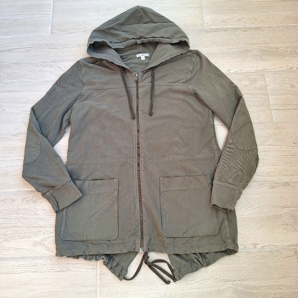 James Perse utility anorak parka full zip olive green cotton twill Size 3 Large